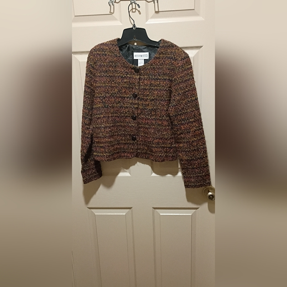 Vintage DRESSBARN long Sleeve Tweed Button Front Multi-colored Jacket Blazer Med